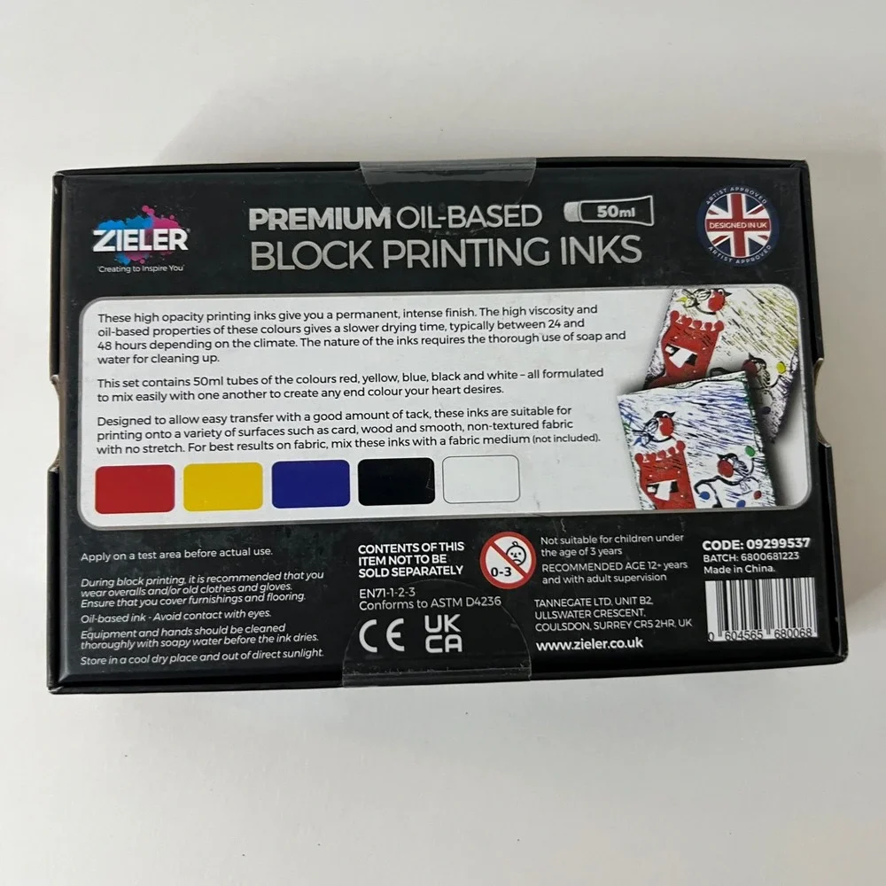 Zeiler 5 Premium Oil Based Block Printing Inks‎ Intense Colours 50ML NIB